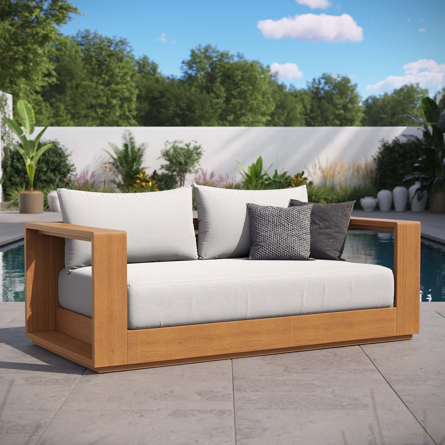 Tahoe Acacia Wood Outdoor Patio Acacia Wood Loveseat by Modway EEI-6783-NAT-LGR