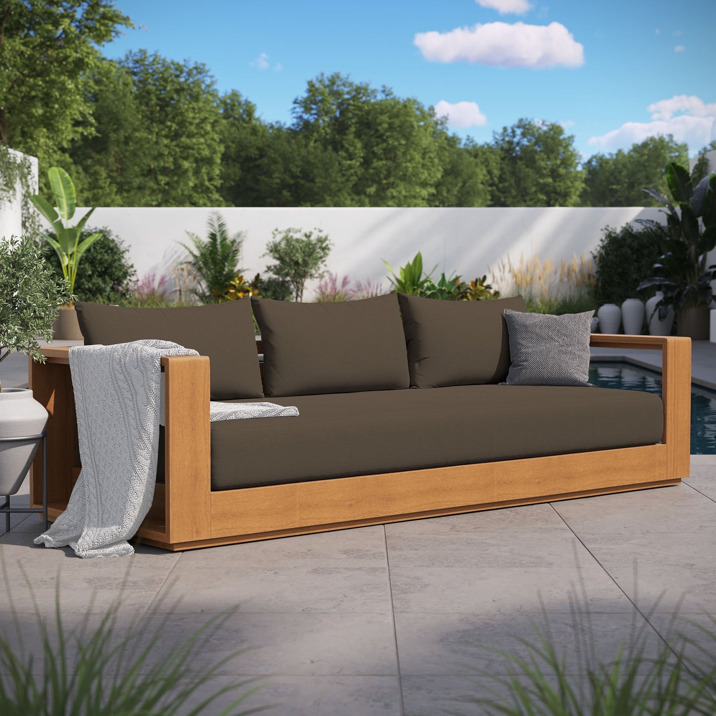 Tahoe Outdoor Patio Acacia Wood Sofa by Modway EEI-6784-NAT-COA