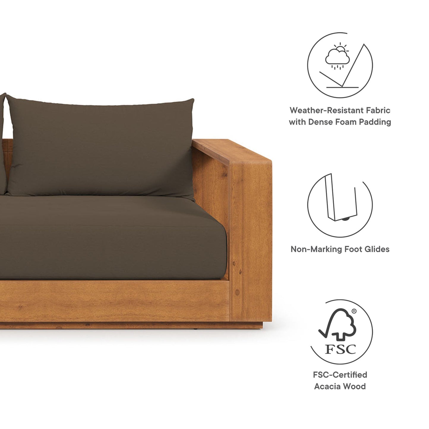 Tahoe Outdoor Patio Acacia Wood Sofa by Modway EEI-6784-NAT-COA