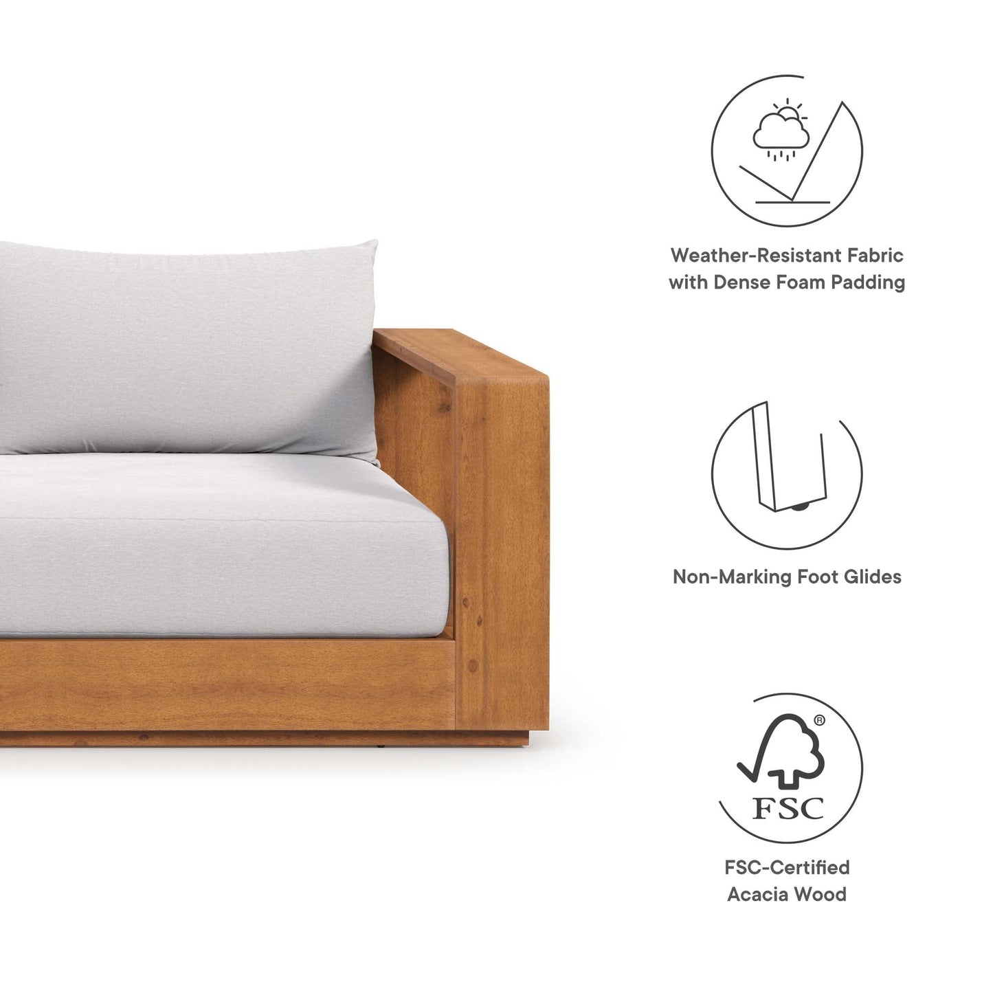 Tahoe Outdoor Patio Acacia Wood Sofa by Modway EEI-6784-NAT-LGR