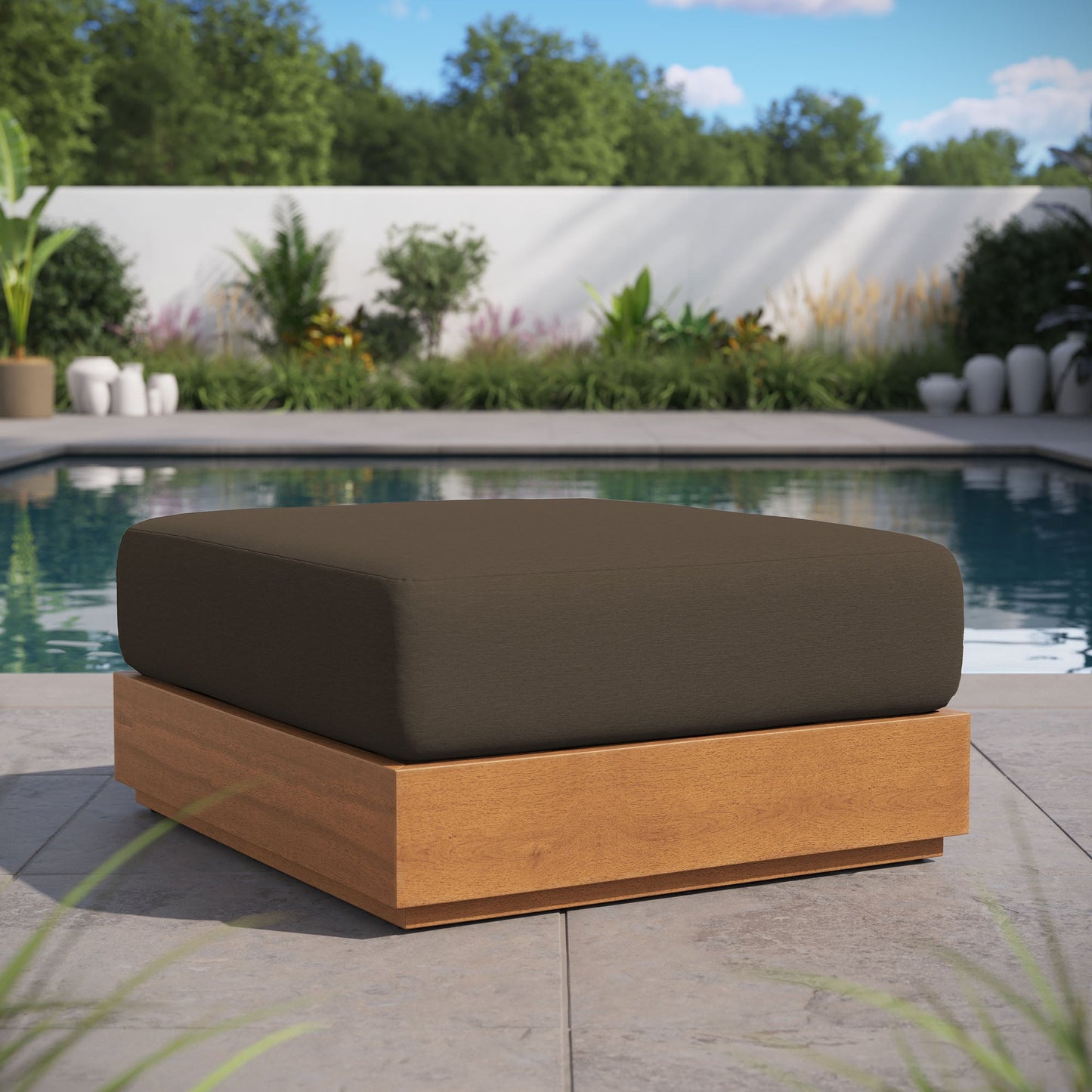 Tahoe Outdoor Patio Acacia Wood Ottoman by Modway EEI-6785-NAT-COA