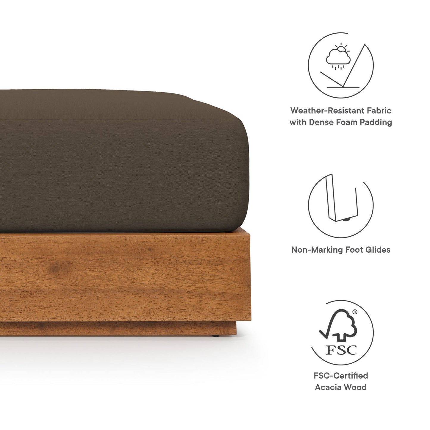 Tahoe Outdoor Patio Acacia Wood Ottoman by Modway EEI-6785-NAT-COA