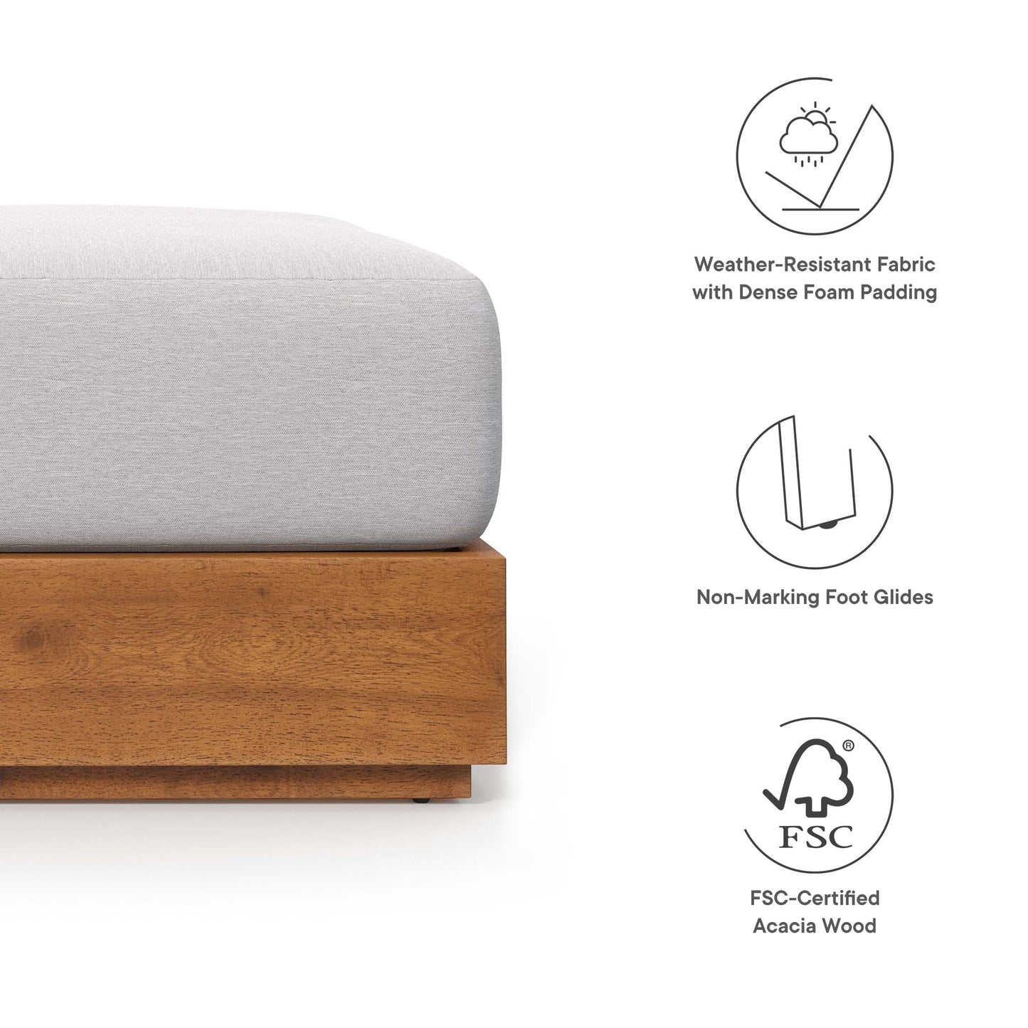 Tahoe Outdoor Patio Acacia Wood Ottoman by Modway EEI-6785-NAT-LGR