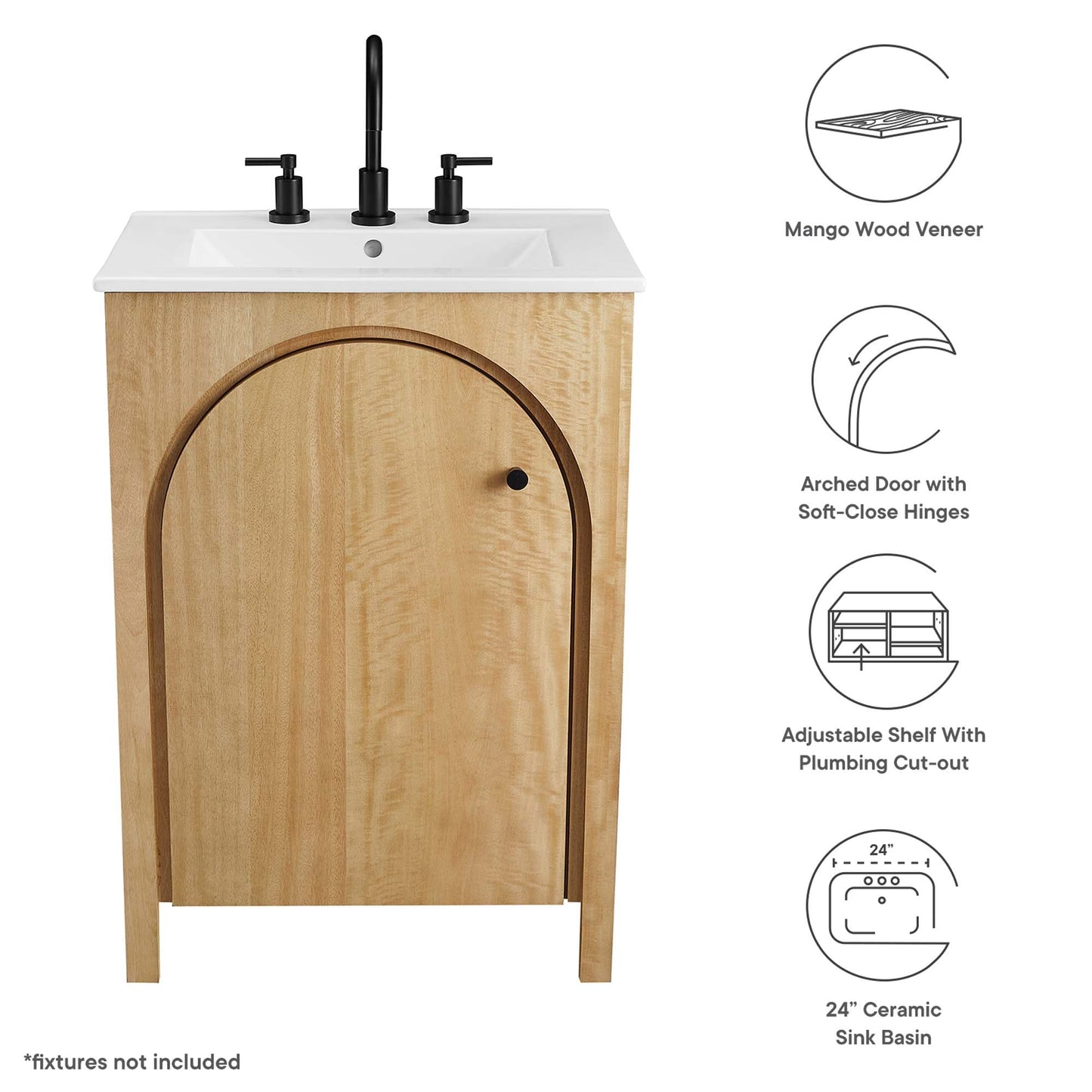 Appia 24" Bathroom Vanity by Modway EEI-6788-OAK-WHI