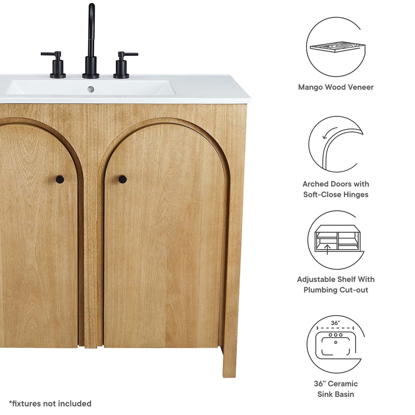 Appia 36" Bathroom Vanity by Modway EEI-6790-OAK-WHI