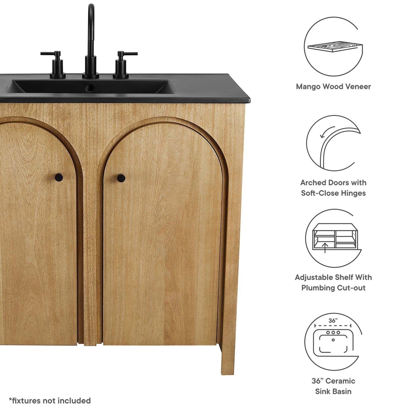 Appia 36" Bathroom Vanity by Modway EEI-6791-OAK-BLK