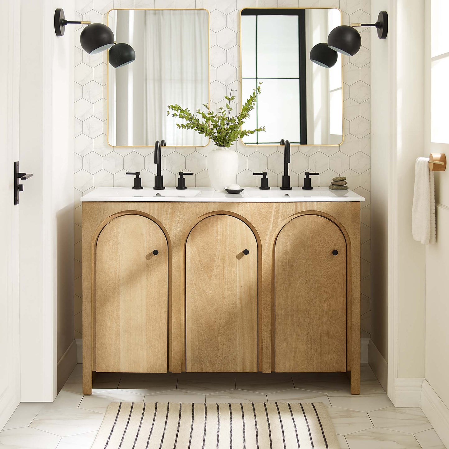 Appia 48" Double Sink Bathroom Vanity by Modway EEI-6792-OAK-WHI