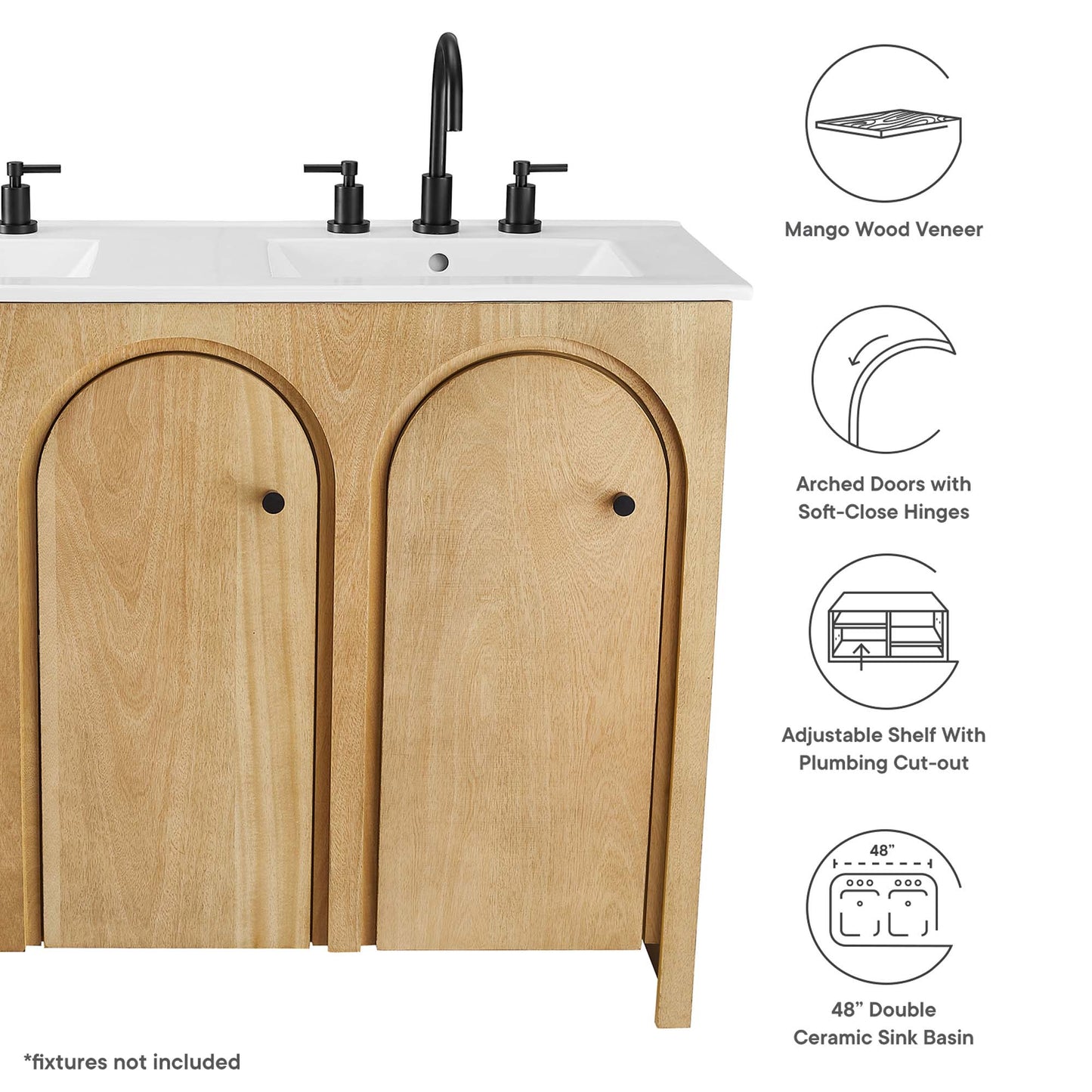 Appia 48" Double Sink Bathroom Vanity by Modway EEI-6792-OAK-WHI
