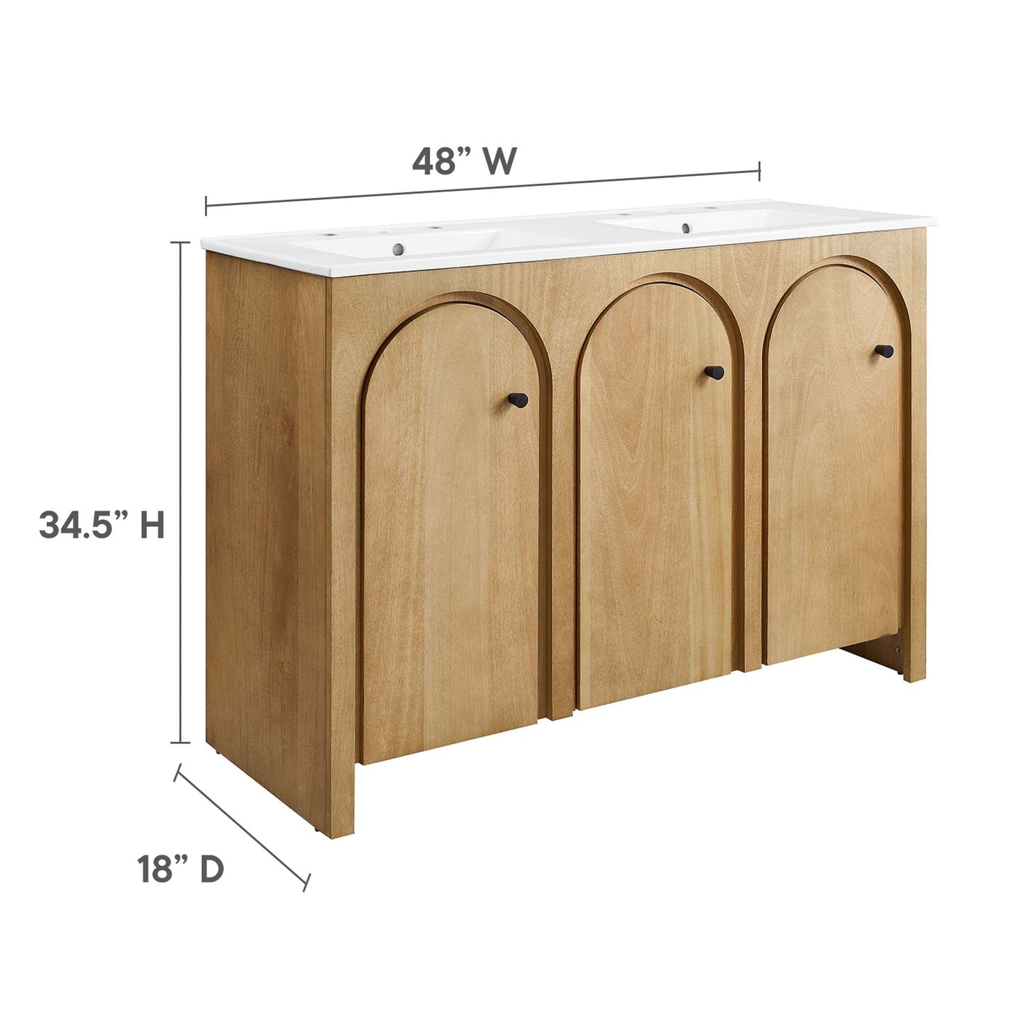 Appia 48" Double Sink Bathroom Vanity by Modway EEI-6792-OAK-WHI