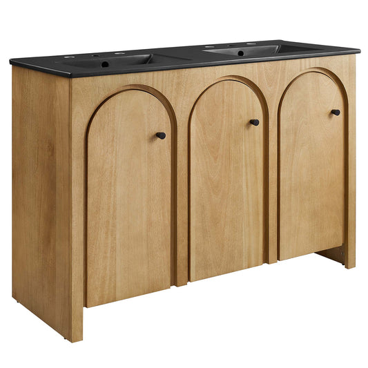 Appia 48" Double Sink Bathroom Vanity by Modway EEI-6793-OAK-BLK