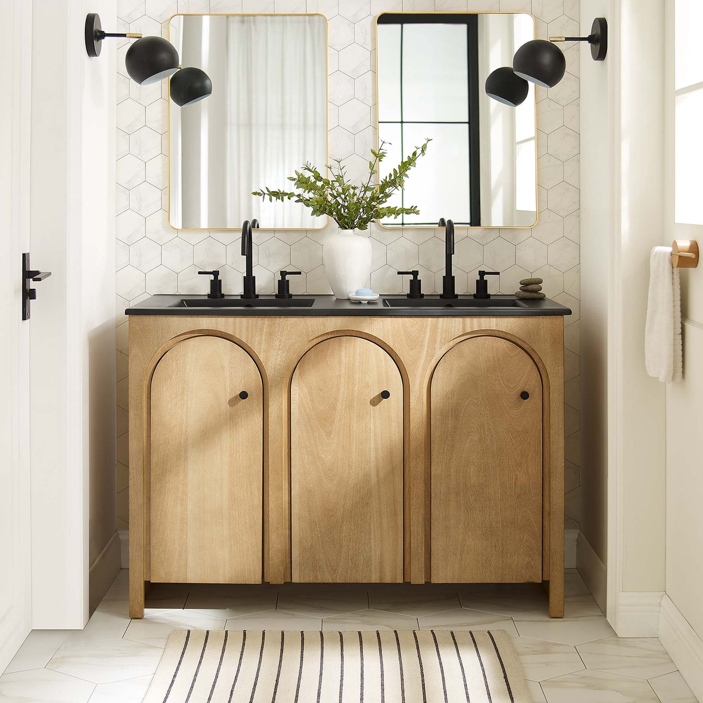 Appia 48" Double Sink Bathroom Vanity by Modway EEI-6793-OAK-BLK