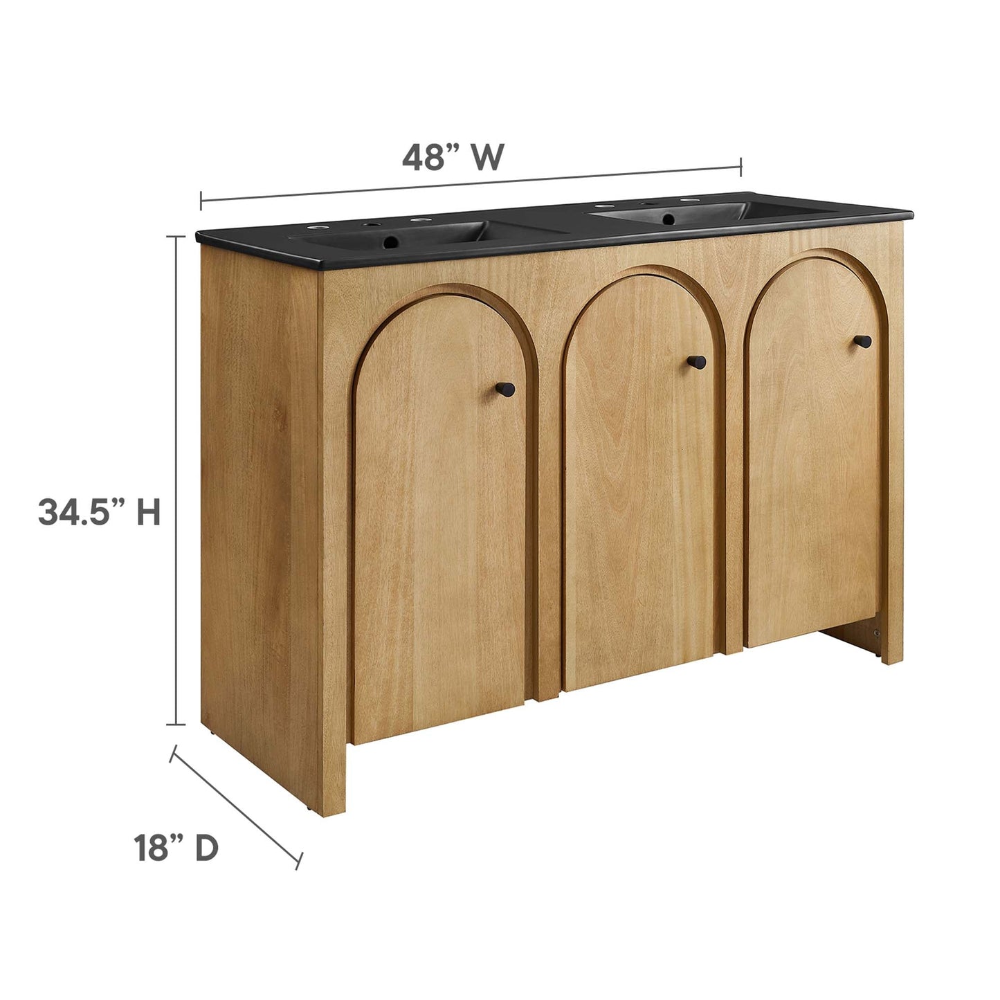 Appia 48" Double Sink Bathroom Vanity by Modway EEI-6793-OAK-BLK