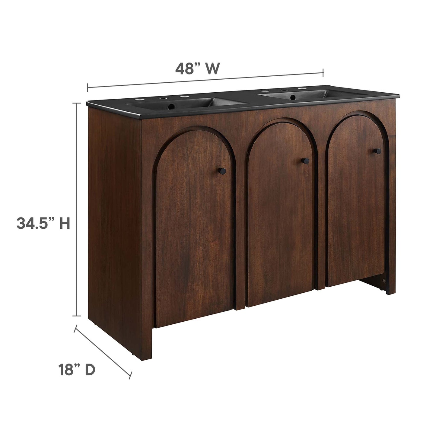 Appia 48" Double Sink Bathroom Vanity by Modway EEI-6793-WAL-BLK