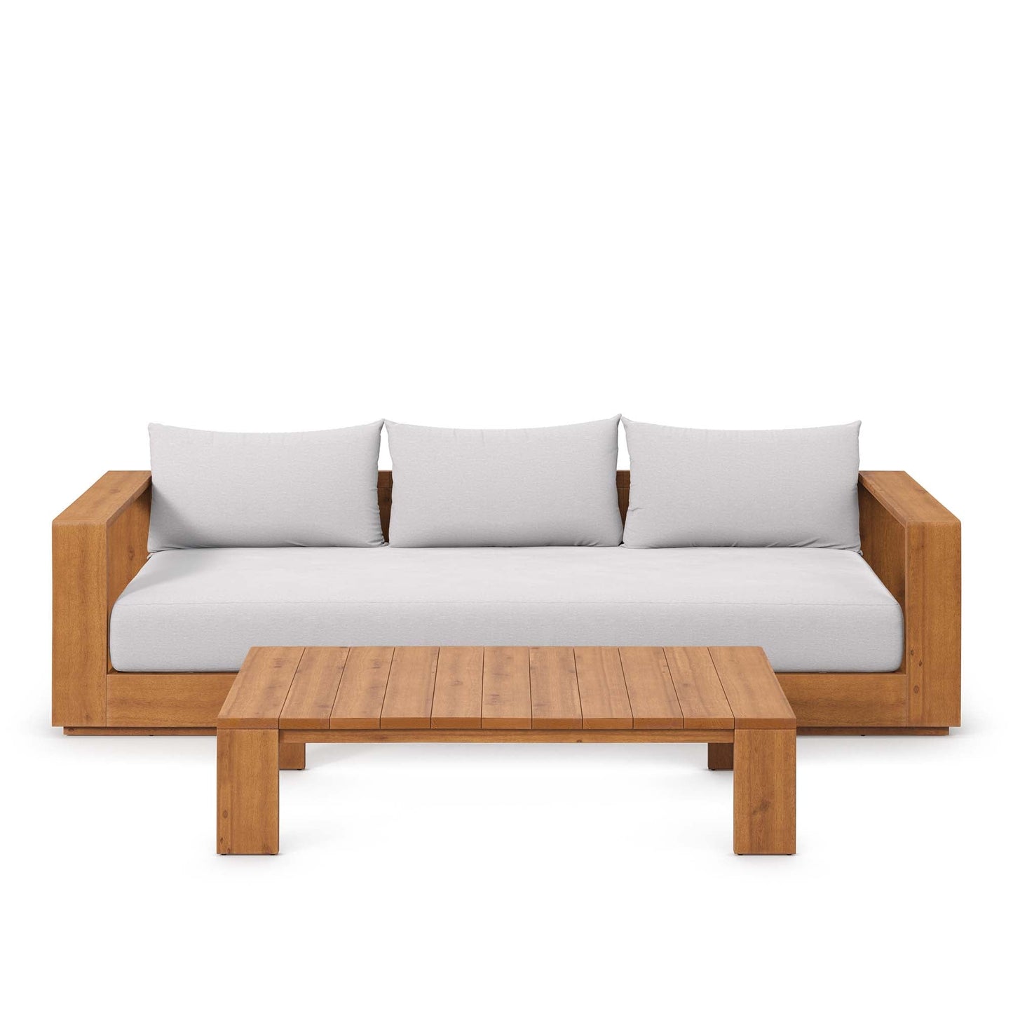 Tahoe 2-Piece Outdoor Patio Acacia Wood Sofa and Coffee Table Set by Modway EEI-6799-NAT-LGR