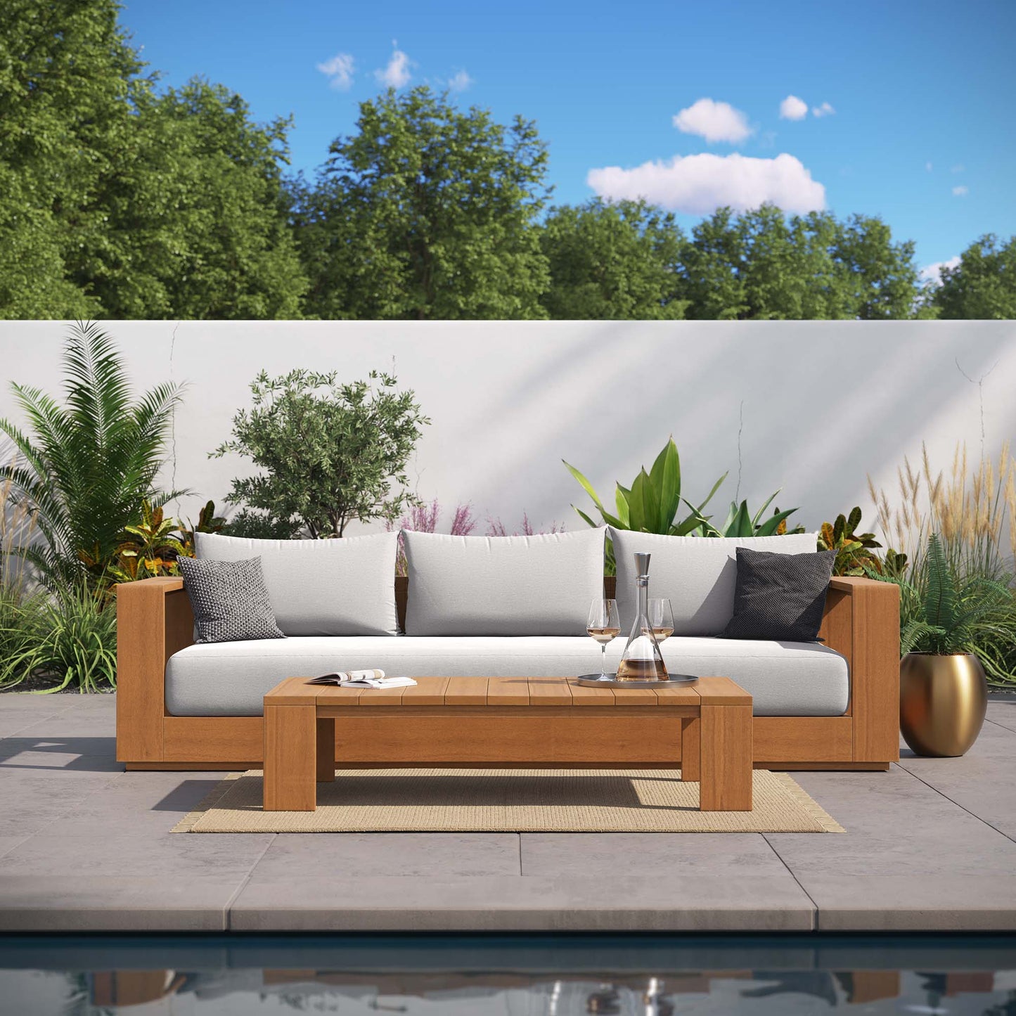 Tahoe 2-Piece Outdoor Patio Acacia Wood Sofa and Coffee Table Set by Modway EEI-6799-NAT-LGR