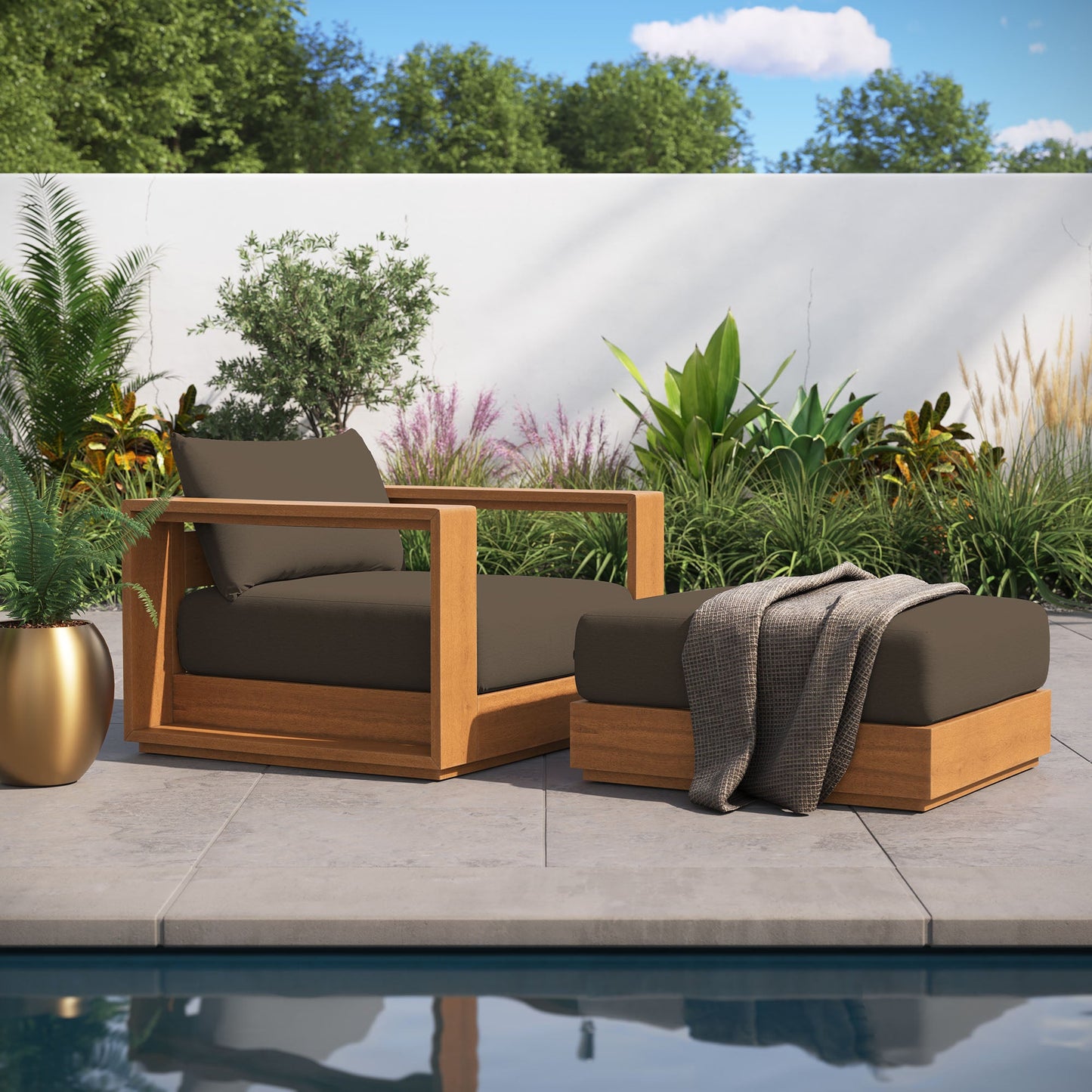 Tahoe 2-Piece Outdoor Patio Acacia Wood Armchair and Ottoman Set by Modway EEI-6800-NAT-COA