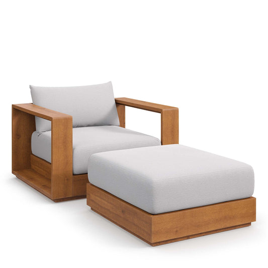 Tahoe 2-Piece Outdoor Patio Acacia Wood Armchair and Ottoman Set by Modway EEI-6800-NAT-LGR