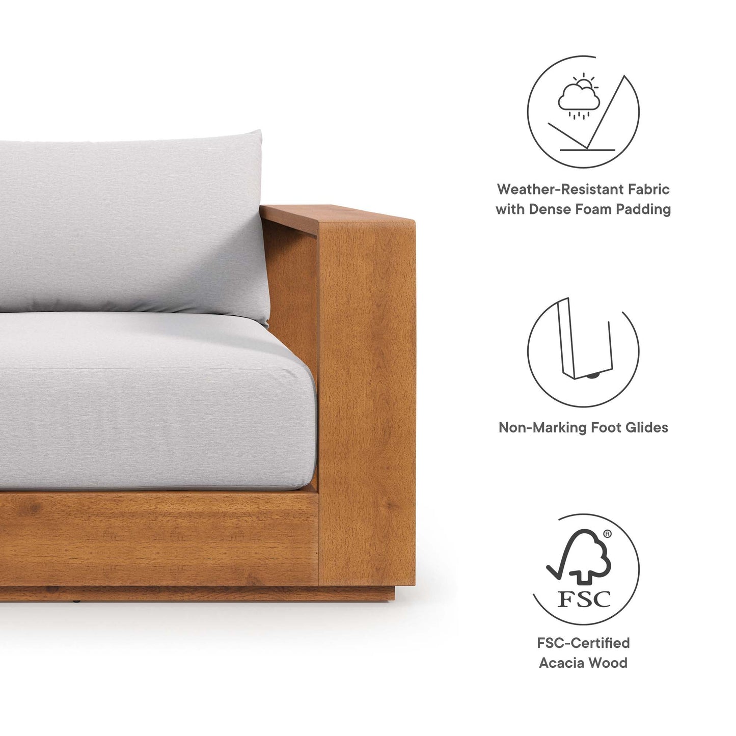 Tahoe 2-Piece Outdoor Patio Acacia Wood Armchair and Ottoman Set by Modway EEI-6800-NAT-LGR