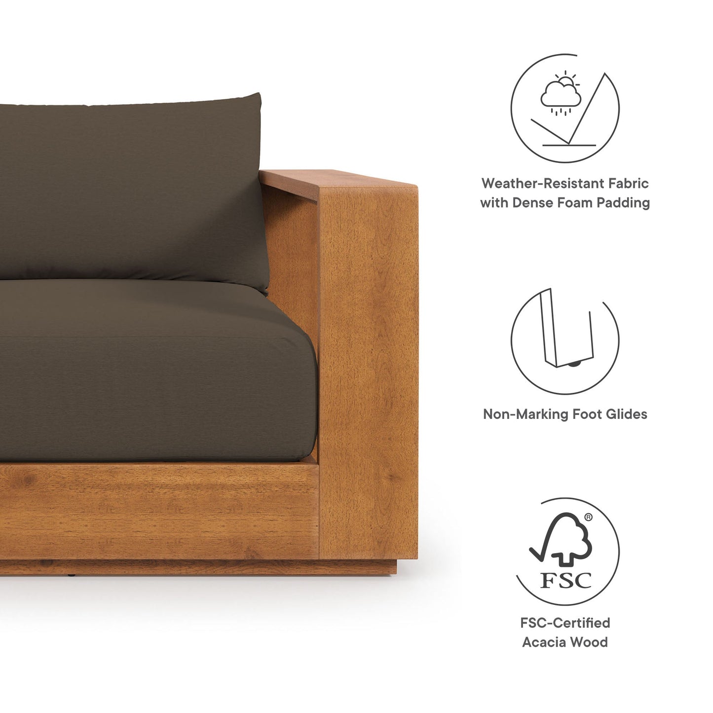 Tahoe 5-Piece Outdoor Patio Acacia Wood Furniture Set by Modway EEI-6801-NAT-COA