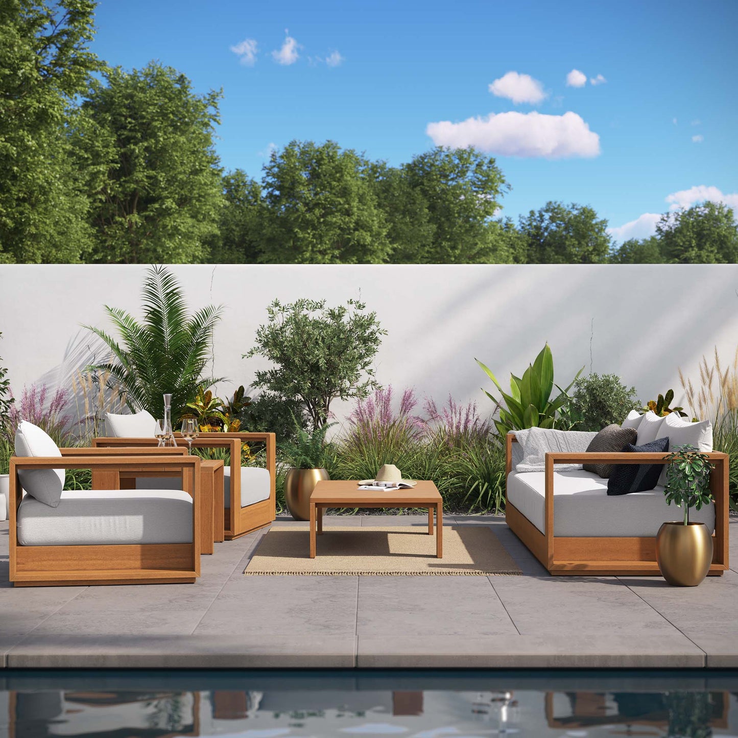 Tahoe 5-Piece Outdoor Patio Acacia Wood Furniture Set by Modway EEI-6801-NAT-LGR