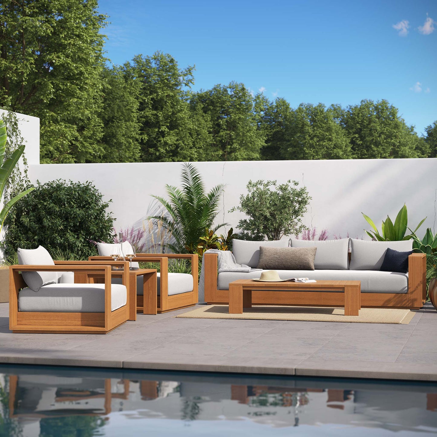 Tahoe 5-Piece Outdoor Patio Acacia Wood Furniture Set by Modway EEI-6801-NAT-LGR