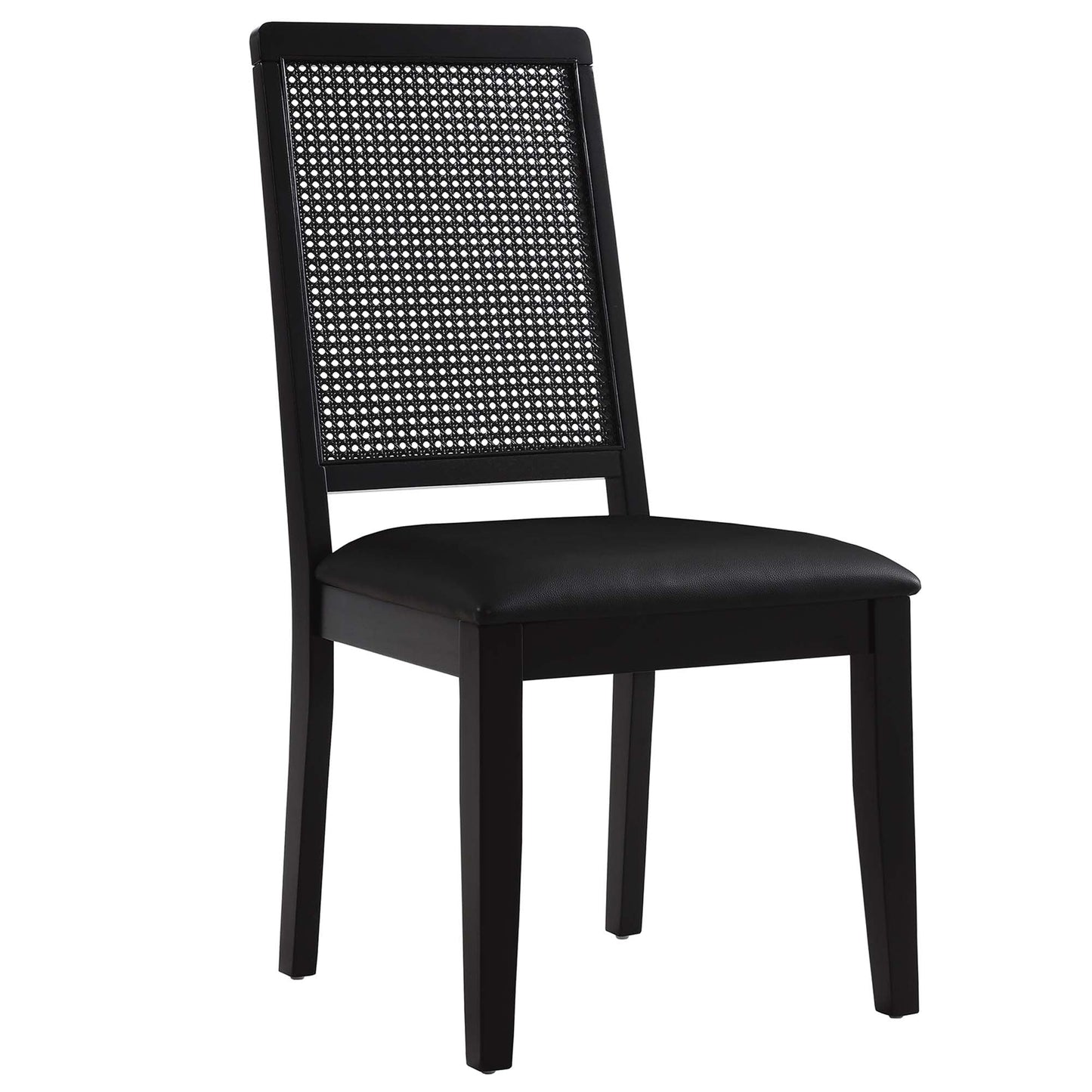 Arlo Vegan Leather Upholstered Faux Rattan and Wood Dining Side Chairs Set of 2 by Modway EEI-6802-BLK-BLK-BLK