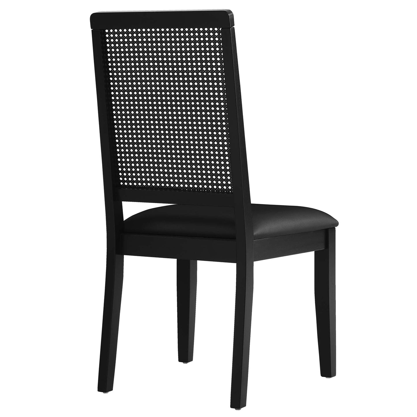Arlo Vegan Leather Upholstered Faux Rattan and Wood Dining Side Chairs Set of 2 by Modway EEI-6802-BLK-BLK-BLK