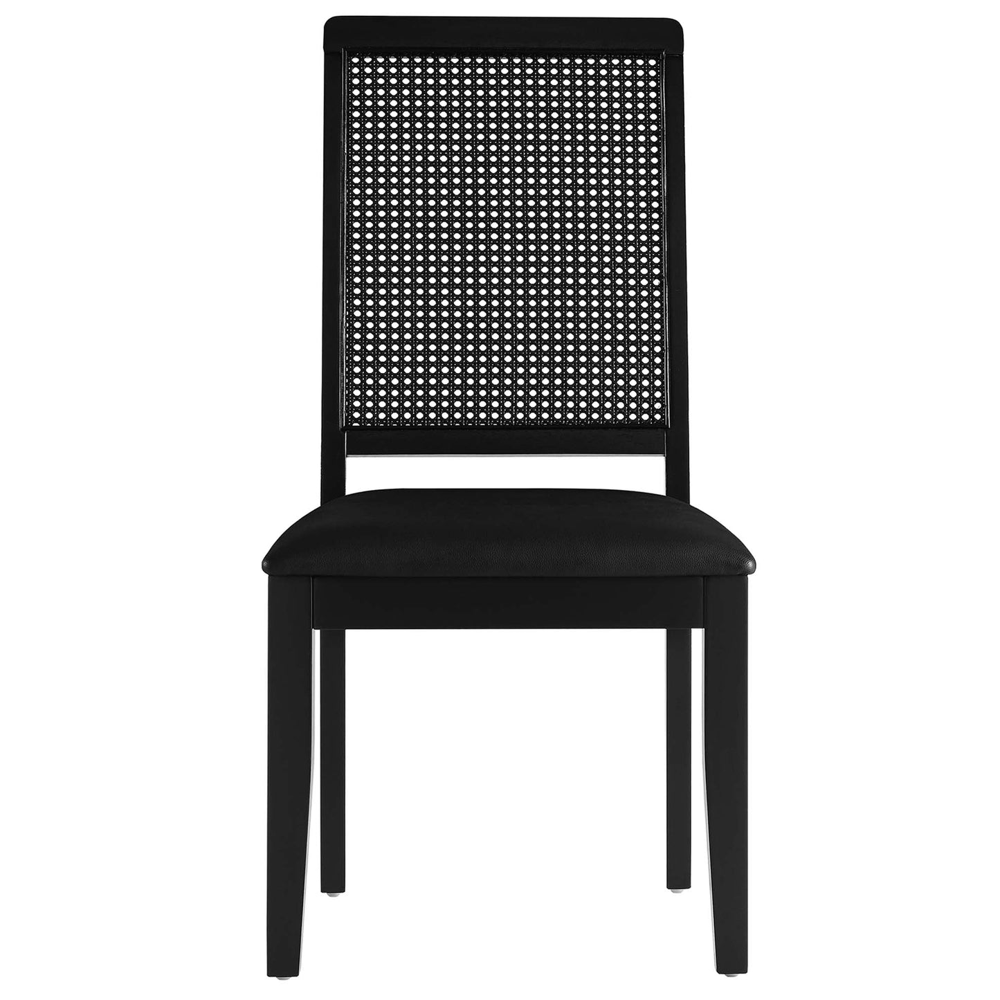 Arlo Vegan Leather Upholstered Faux Rattan and Wood Dining Side Chairs Set of 2 by Modway EEI-6802-BLK-BLK-BLK