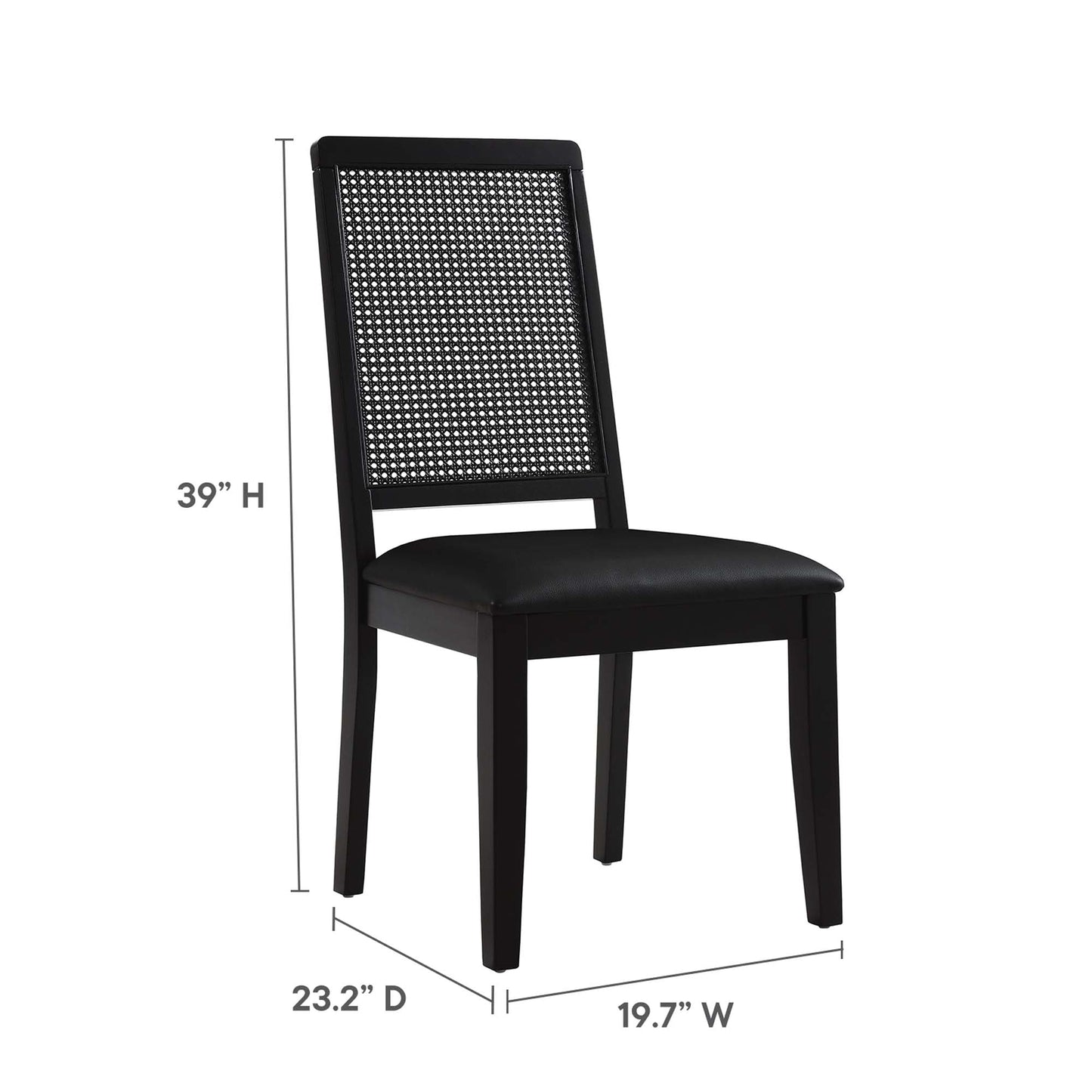 Arlo Vegan Leather Upholstered Faux Rattan and Wood Dining Side Chairs Set of 2 by Modway EEI-6802-BLK-BLK-BLK