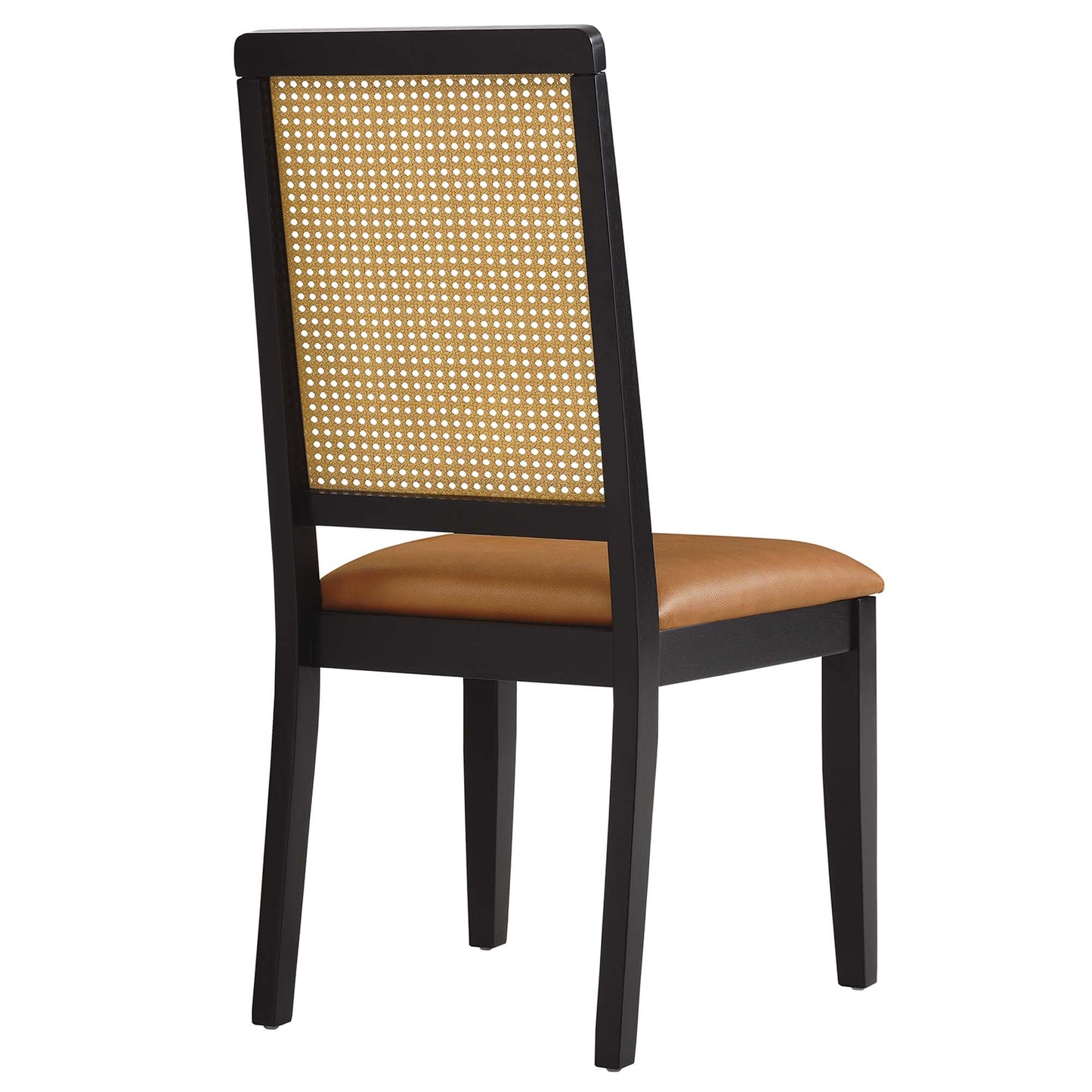 Arlo Vegan Leather Upholstered Faux Rattan and Wood Dining Side Chairs Set of 2 by Modway EEI-6802-BLK-NAT-TAN