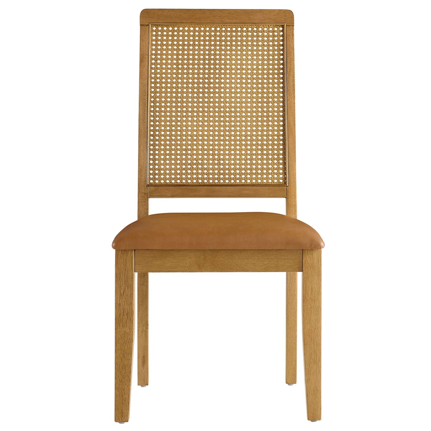 Arlo Vegan Leather Upholstered Faux Rattan and Wood Dining Side Chairs Set of 2 by Modway EEI-6802-NAT-NAT-TAN