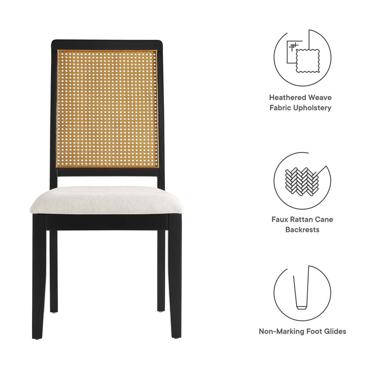 Arlo Faux Rattan and Wood Dining Side Chairs Set of 2 by Modway EEI-6803-BLK-NAT-HEI