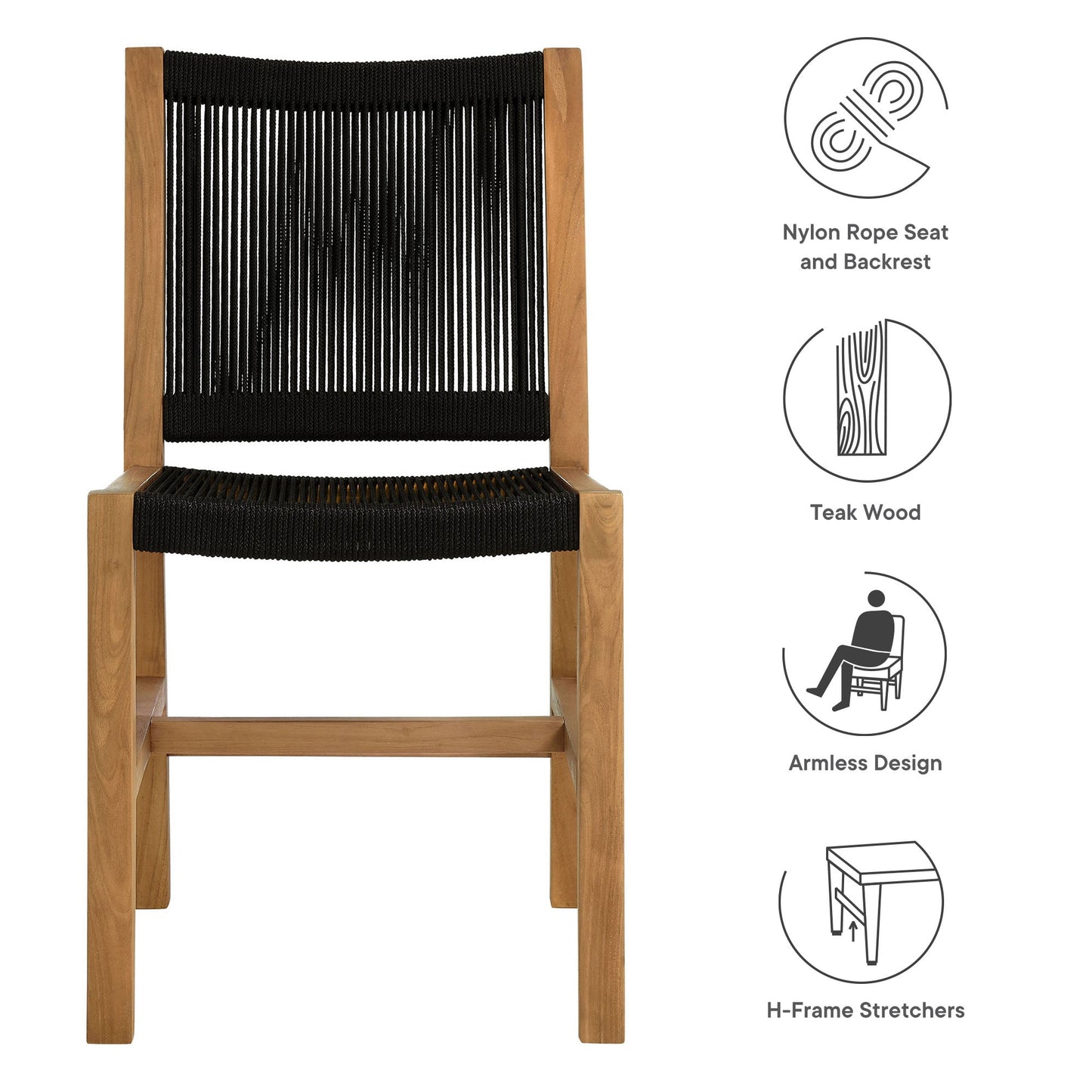 Vienna Outdoor Patio Teak and Rope Dining Chairs Set of 2 by Modway