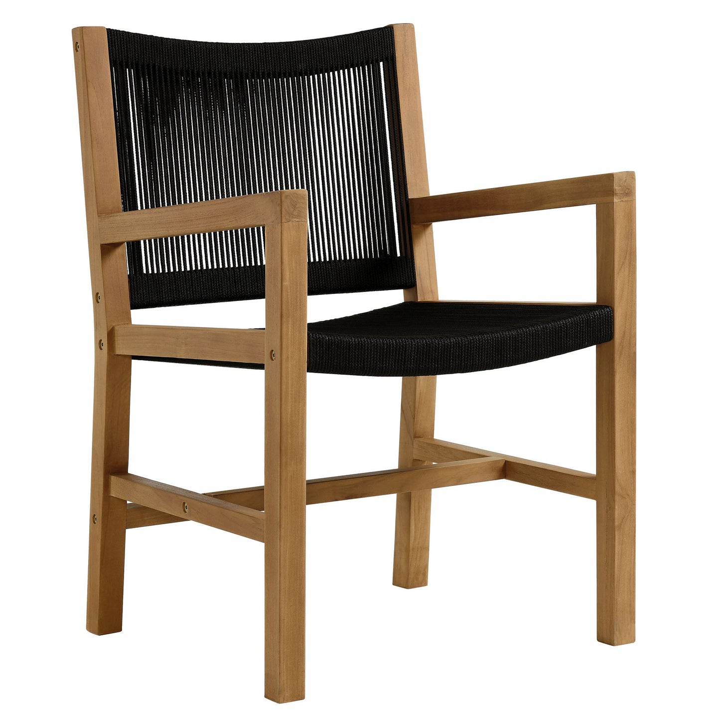 Vienna 3-Piece Outdoor Patio Teak and Rope Armchairs with Folding Side Table by Modway EEI-6936-NAT-BLK