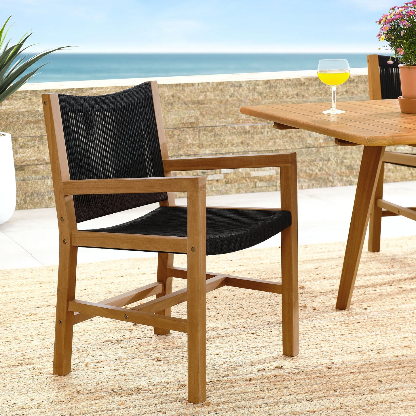 Vienna Outdoor Patio Teak and Rope Dining Chairs Set of 2 by Modway