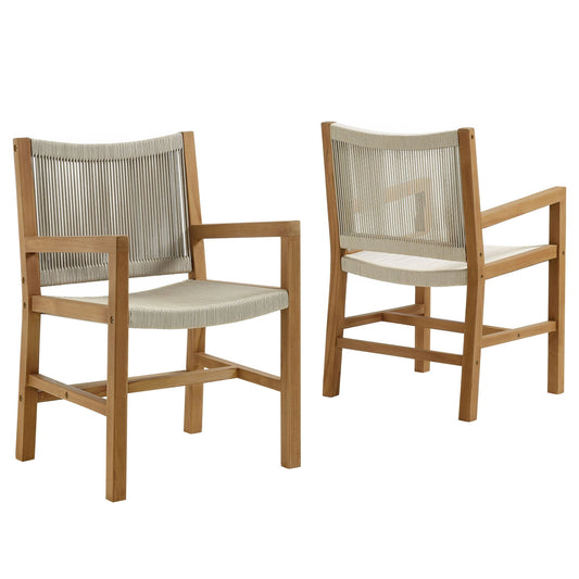 Vienna Outdoor Patio Teak and Rope Dining Chairs Set of 2 by Modway