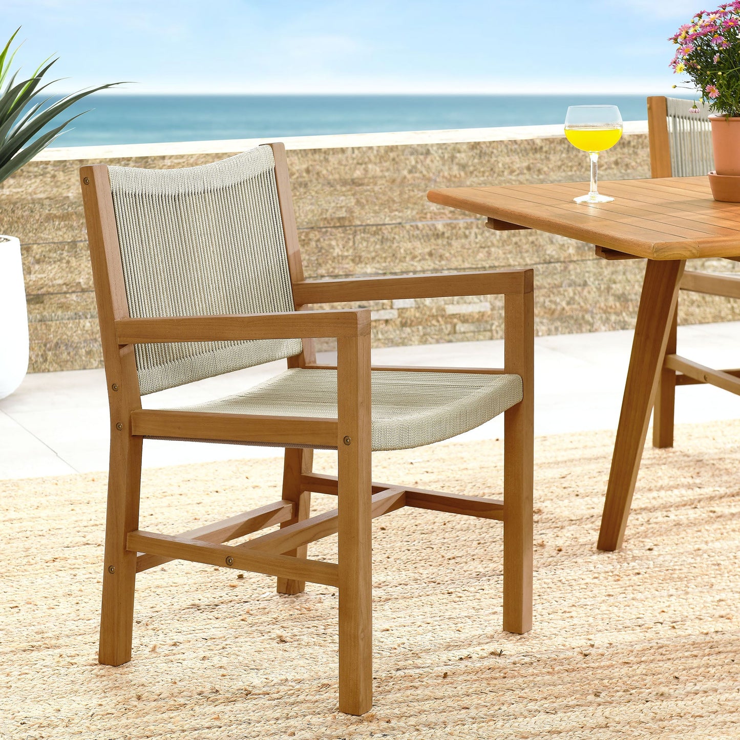 Vienna Outdoor Patio Teak and Rope Dining Chairs Set of 2 by Modway