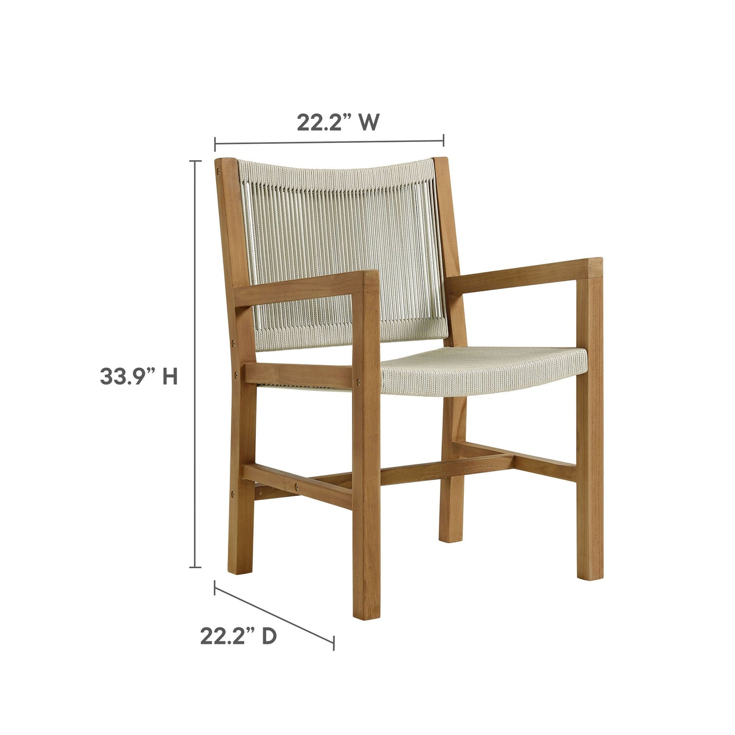Vienna Outdoor Patio Teak and Rope Dining Chairs Set of 2 by Modway