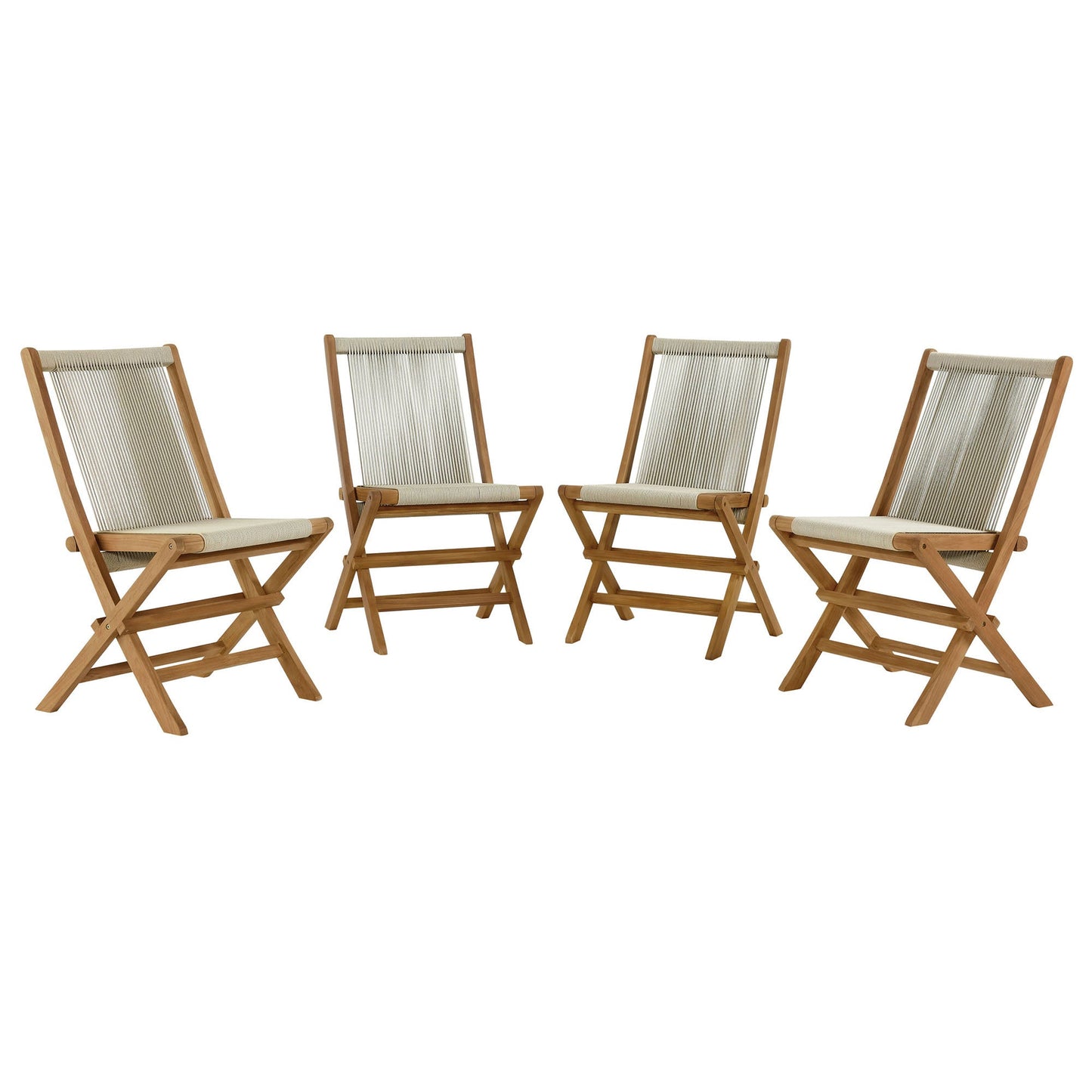 Vienna Outdoor Patio Teak and Rope Folding Chairs Set of 4 by Modway
