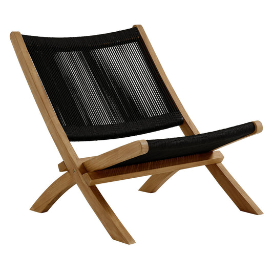 Vienna Outdoor Patio Teak and Rope Folding Accent Lounge Chair by Modway EEI-6808-NAT-BLK