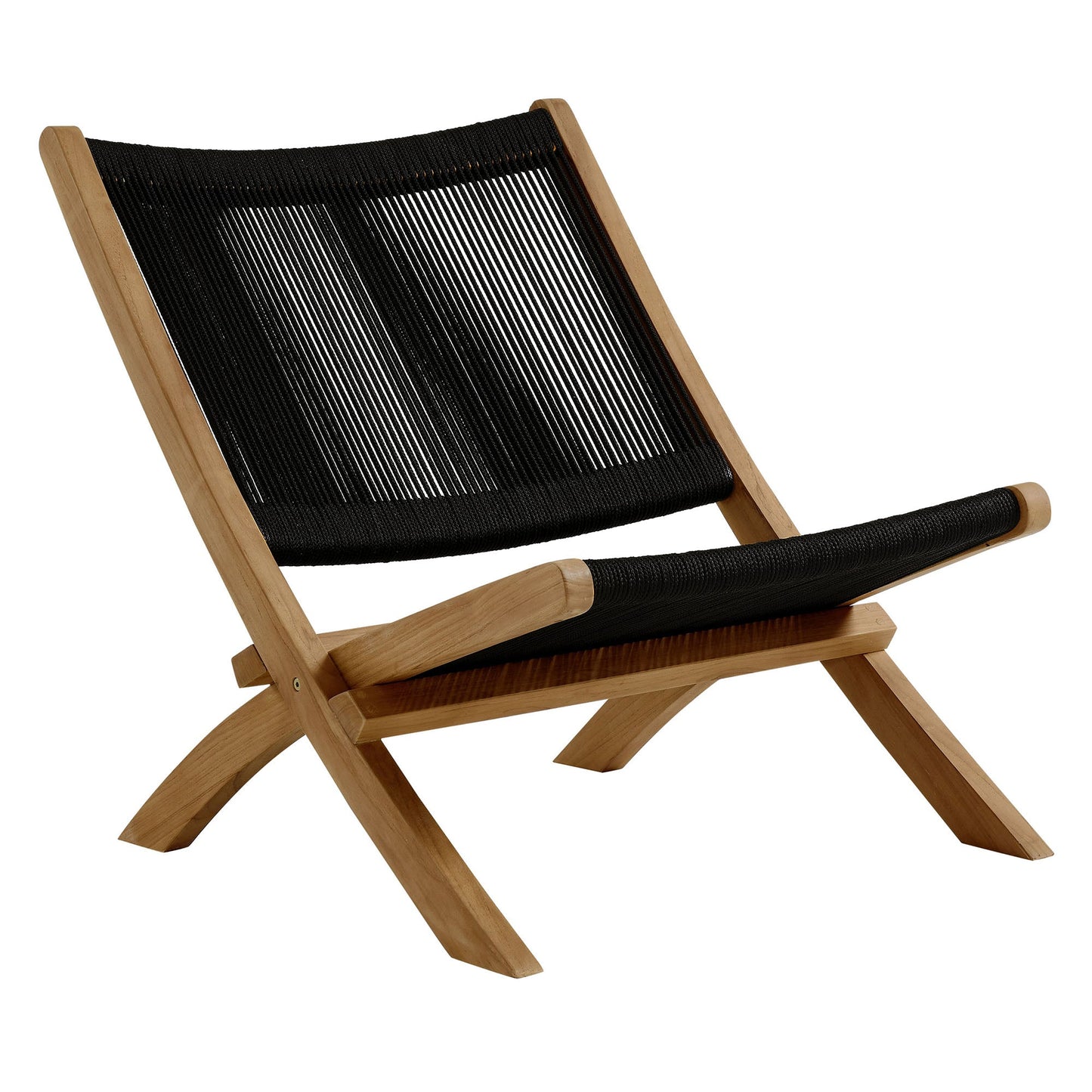 Vienna 3-Piece Outdoor Patio Teak and Rope Folding Lounge Chairs and Side Table by Modway EEI-6937-NAT-BLK