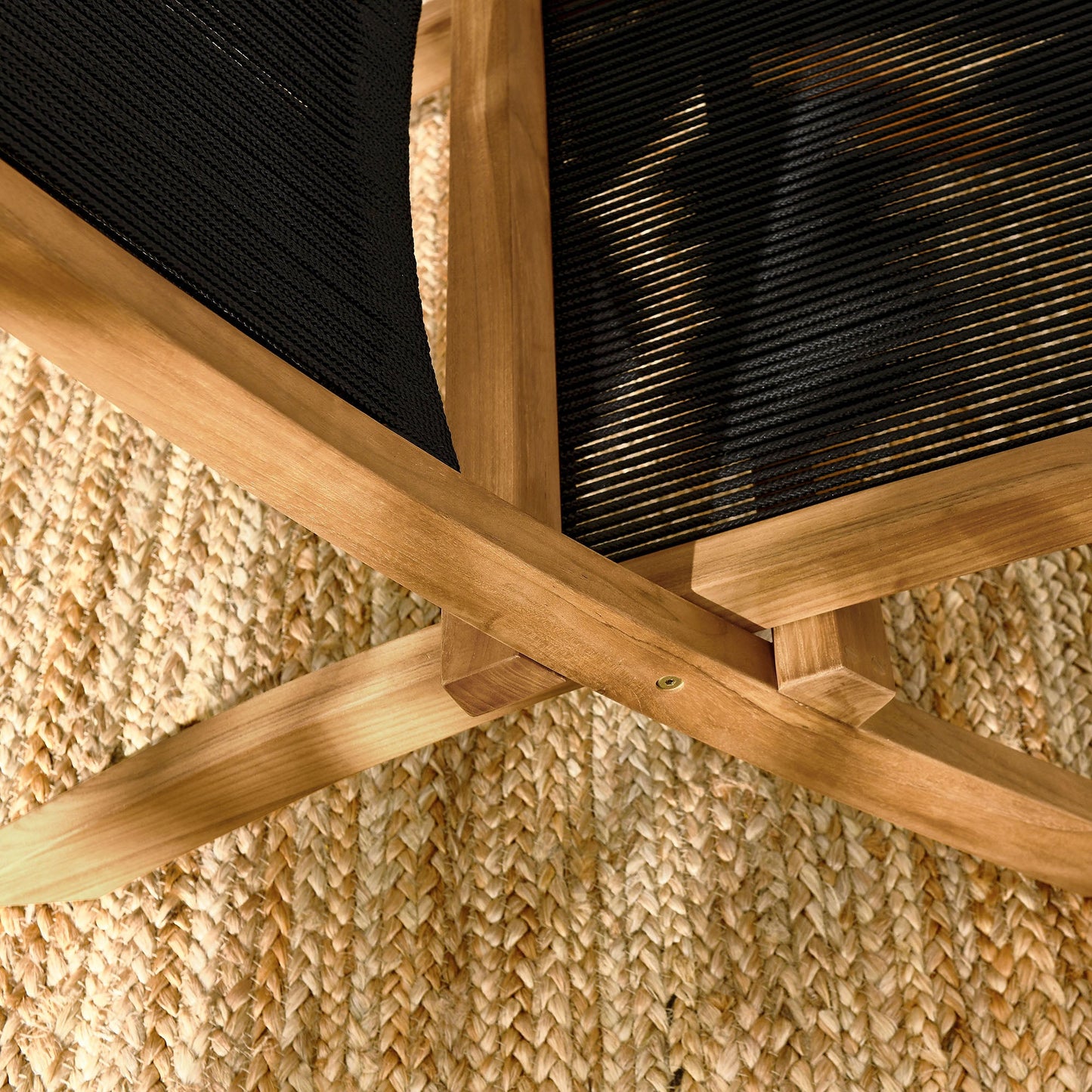 Vienna Outdoor Patio Teak and Rope Folding Accent Lounge Chair by Modway EEI-6808-NAT-BLK