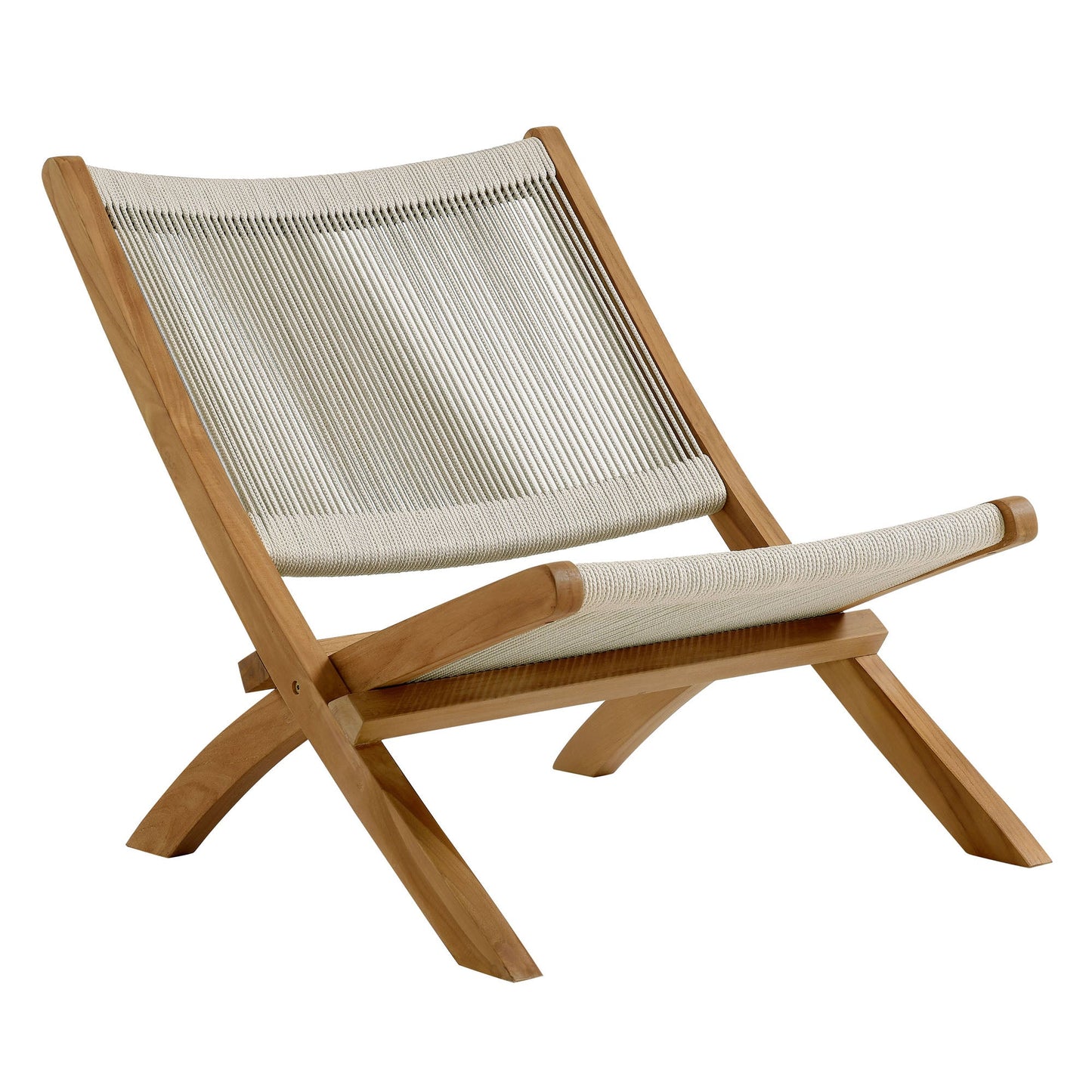 Vienna Outdoor Patio Teak and Rope Folding Accent Lounge Chair by Modway EEI-6808-NAT-NAT