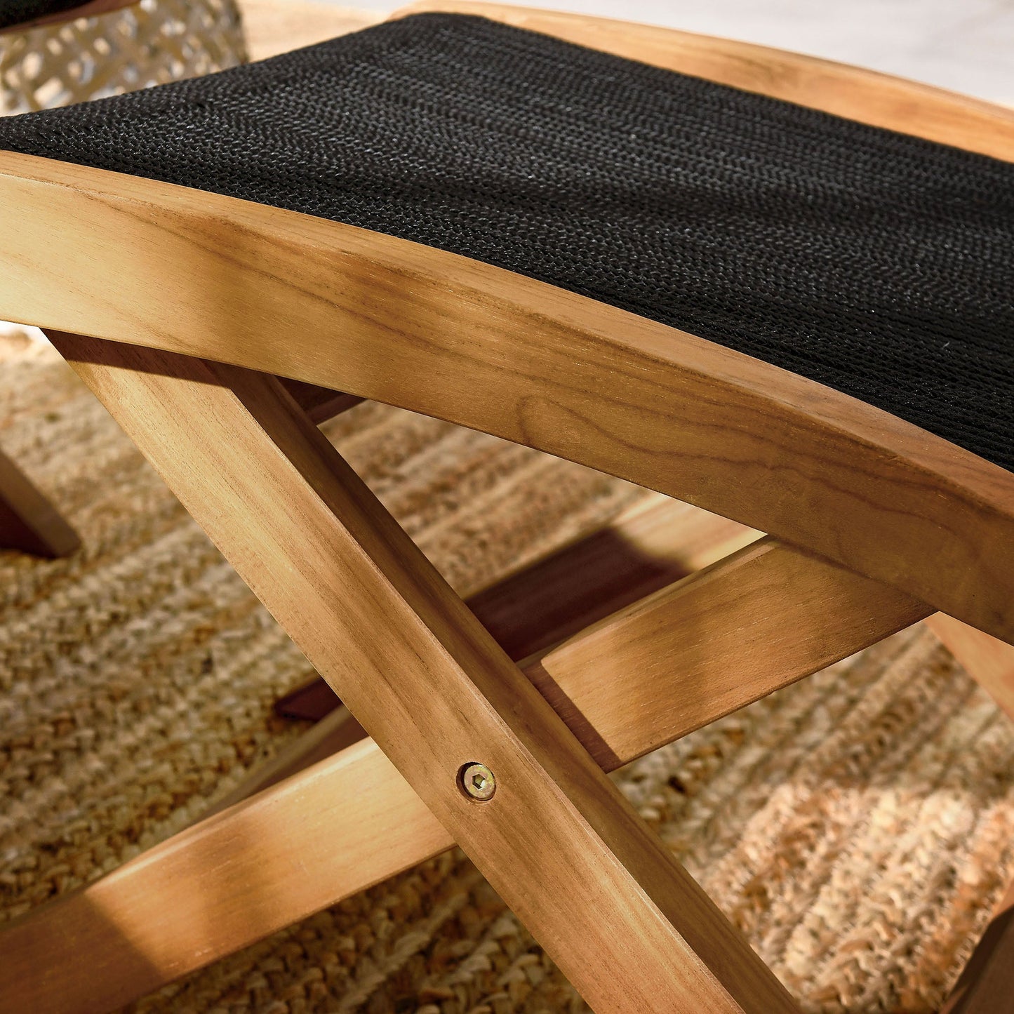 Vienna Outdoor Patio Teak and Rope Folding Ottoman by Modway EEI-6809-NAT-BLK