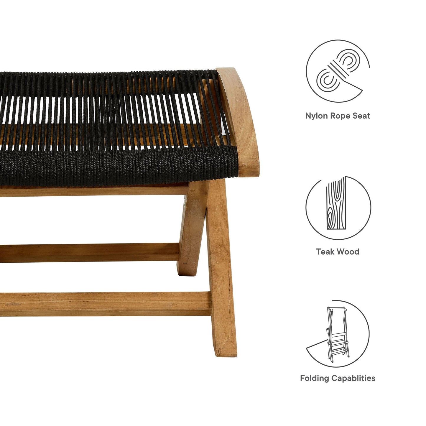 Vienna Outdoor Patio Teak and Rope Folding Ottoman by Modway EEI-6809-NAT-BLK