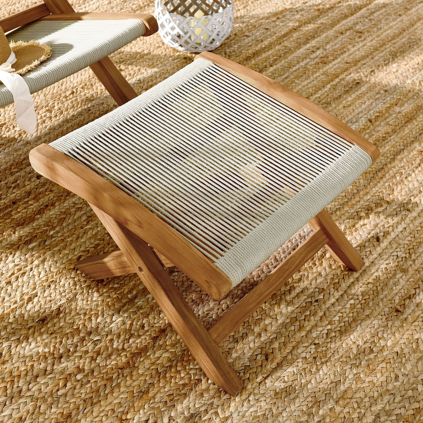 Vienna Outdoor Patio Teak and Rope Folding Ottoman by Modway EEI-6809-NAT-NAT