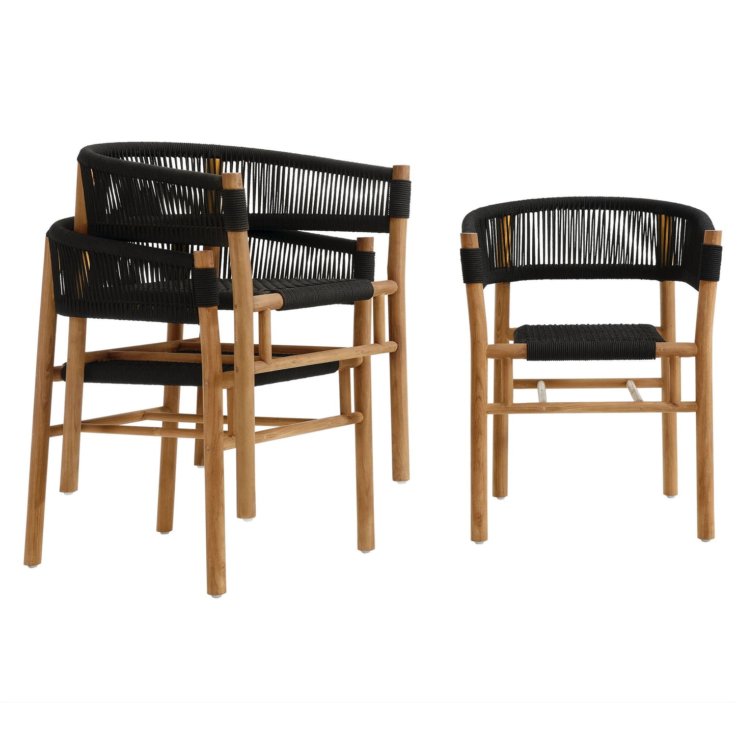 Vienna Outdoor Patio Teak and Rope Curved-Back Dining Armchairs Set of 2 by Modway