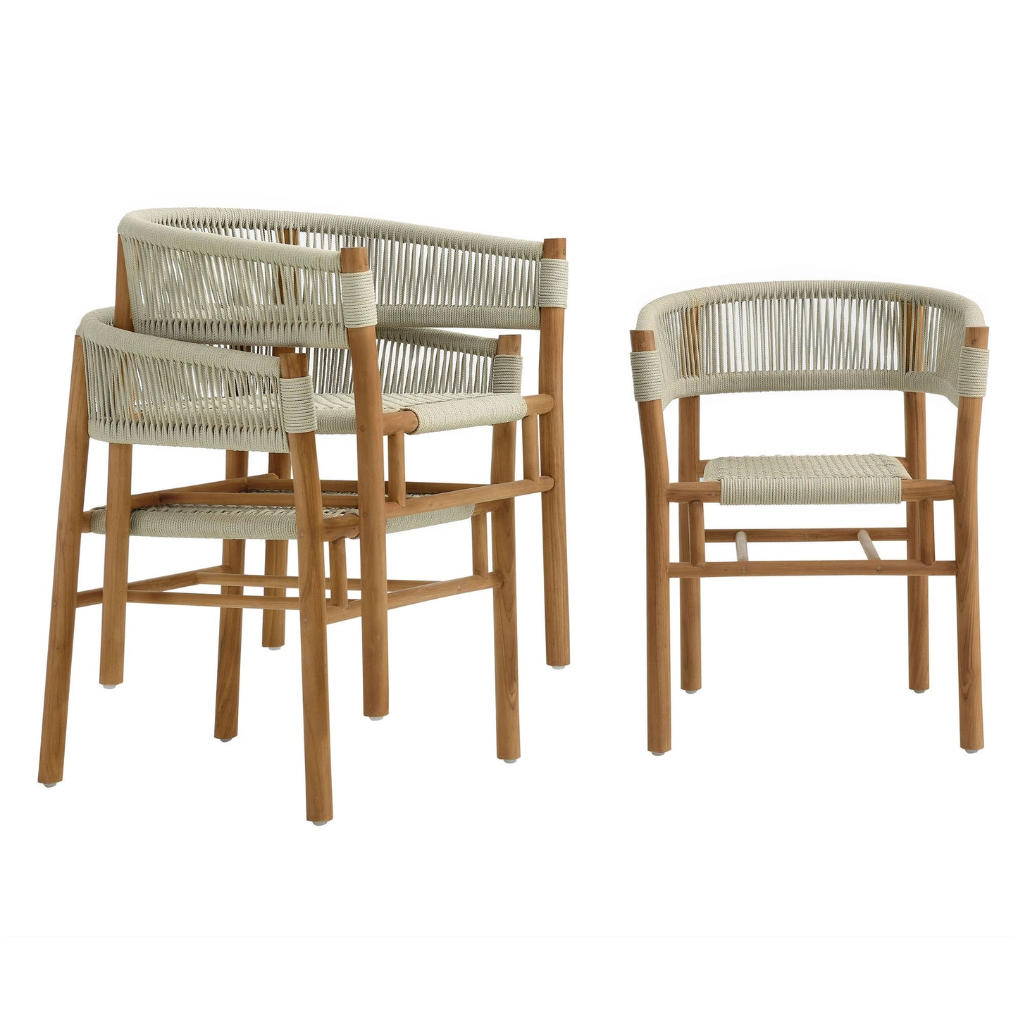 Vienna Outdoor Patio Teak and Rope Curved-Back Dining Armchairs Set of 2 by Modway