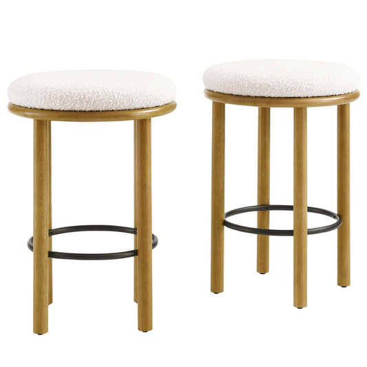 Fable Boucle Fabric Counter Stools Set of 2 by Modway EEI-6818-OAK-IVO