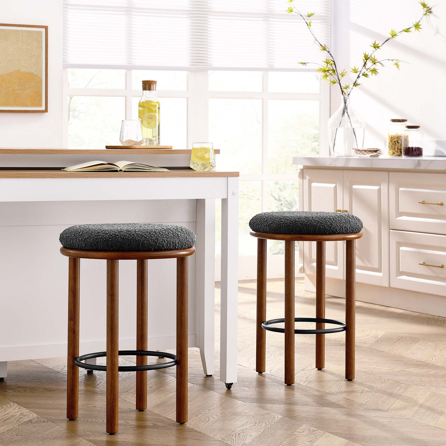 Fable Boucle Fabric Counter Stools Set of 2 by Modway EEI-6818-WAL-CHA